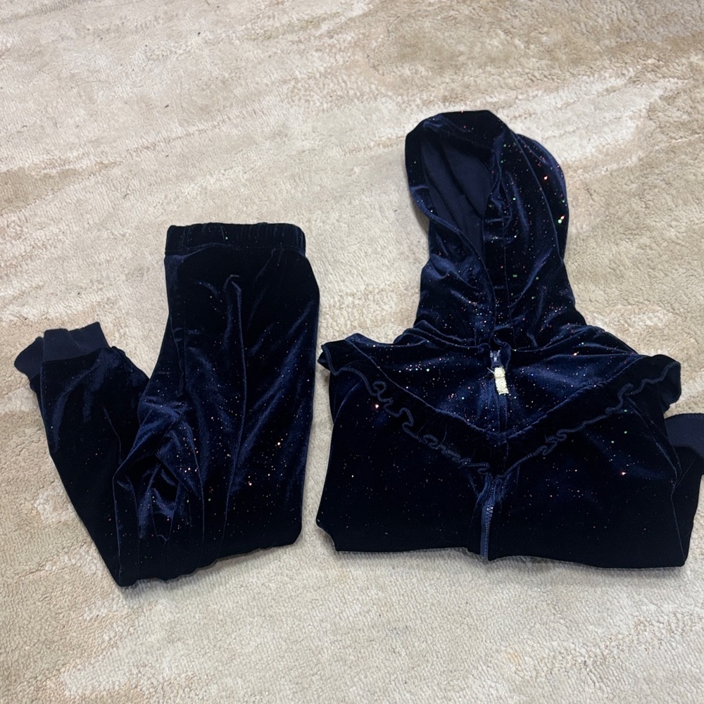 Little me- Kids Navy Blue Velour sparkly Tracksuit
